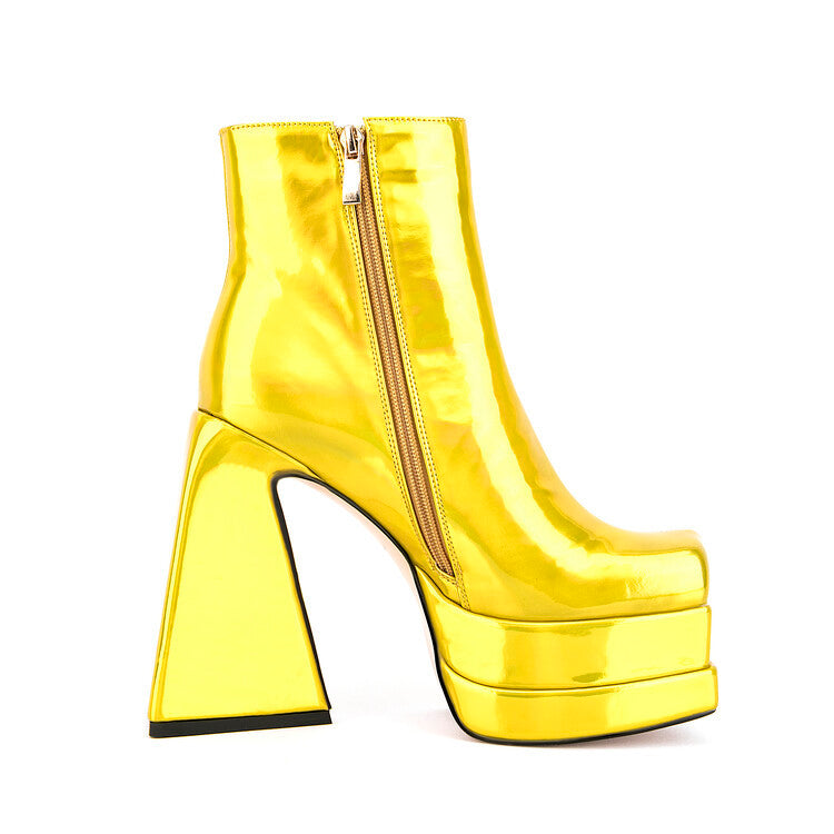 Super High Heel Platform Square Toe Booties Gold