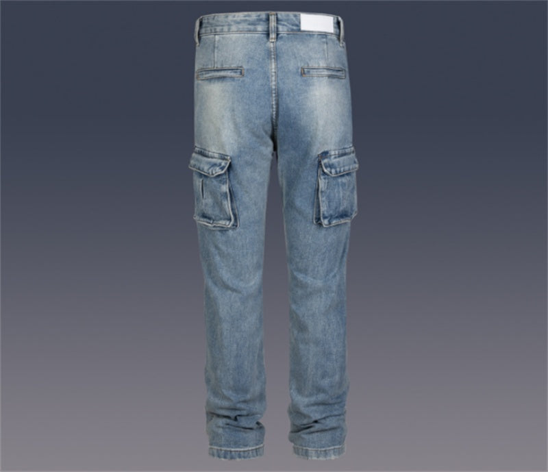 Washed And Polished White Straight Street Men's Jeans