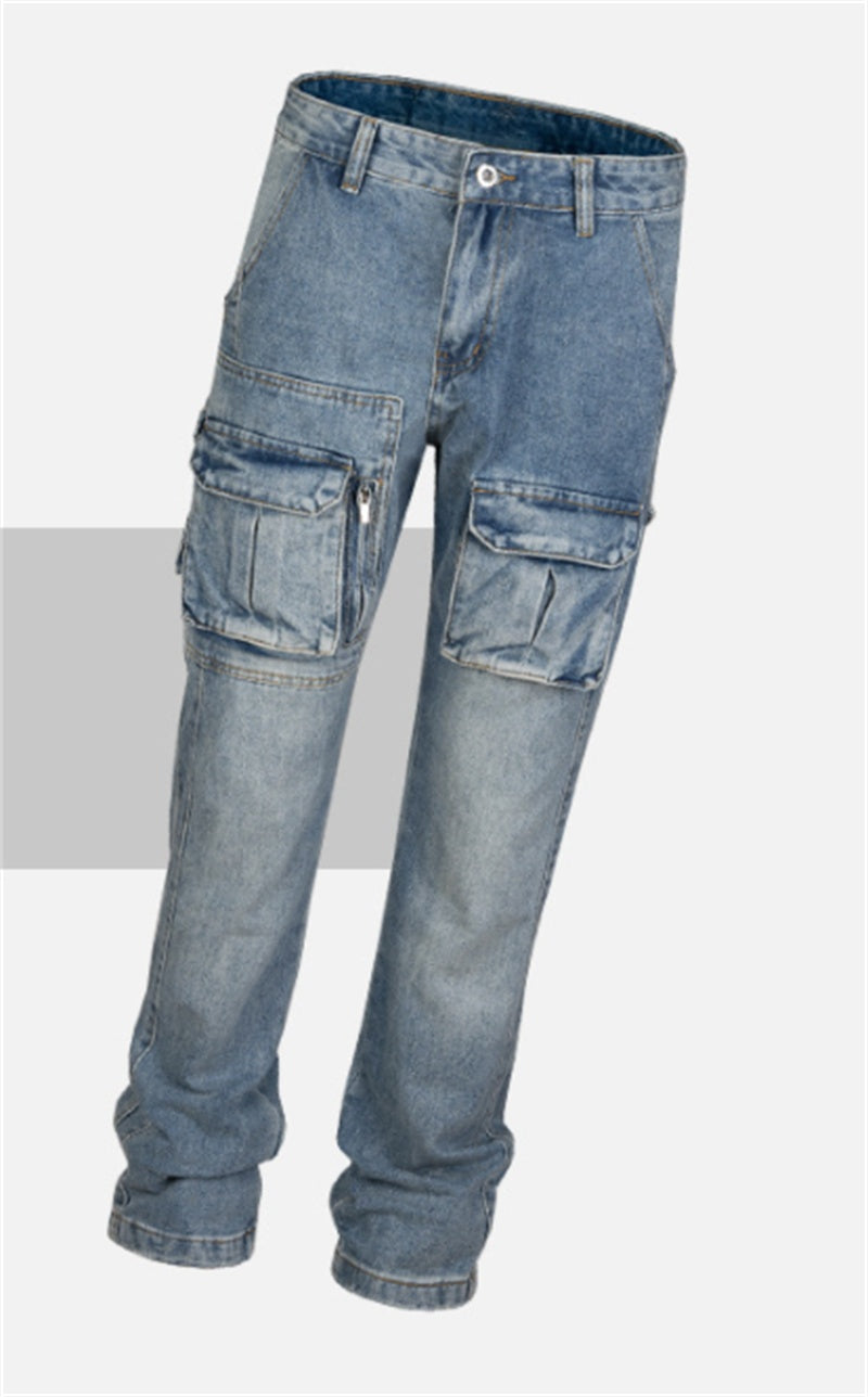 Washed And Polished White Straight Street Men's Jeans