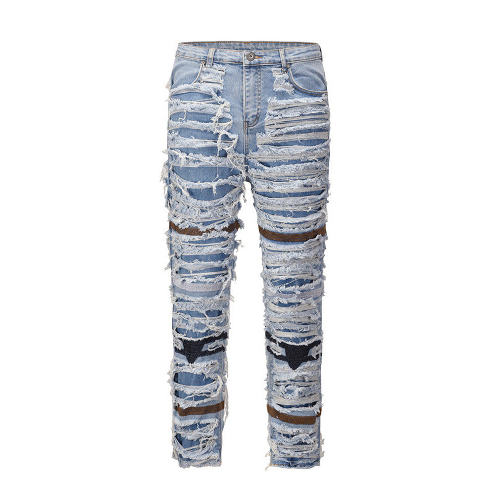 Vintage Wash Distressed Ripped Knee Lined Jeans