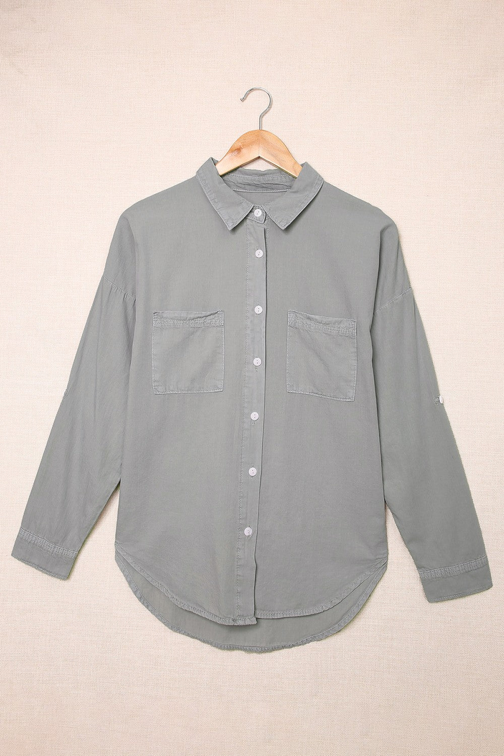 Pocketed Button Up Collared Neck Denim Top