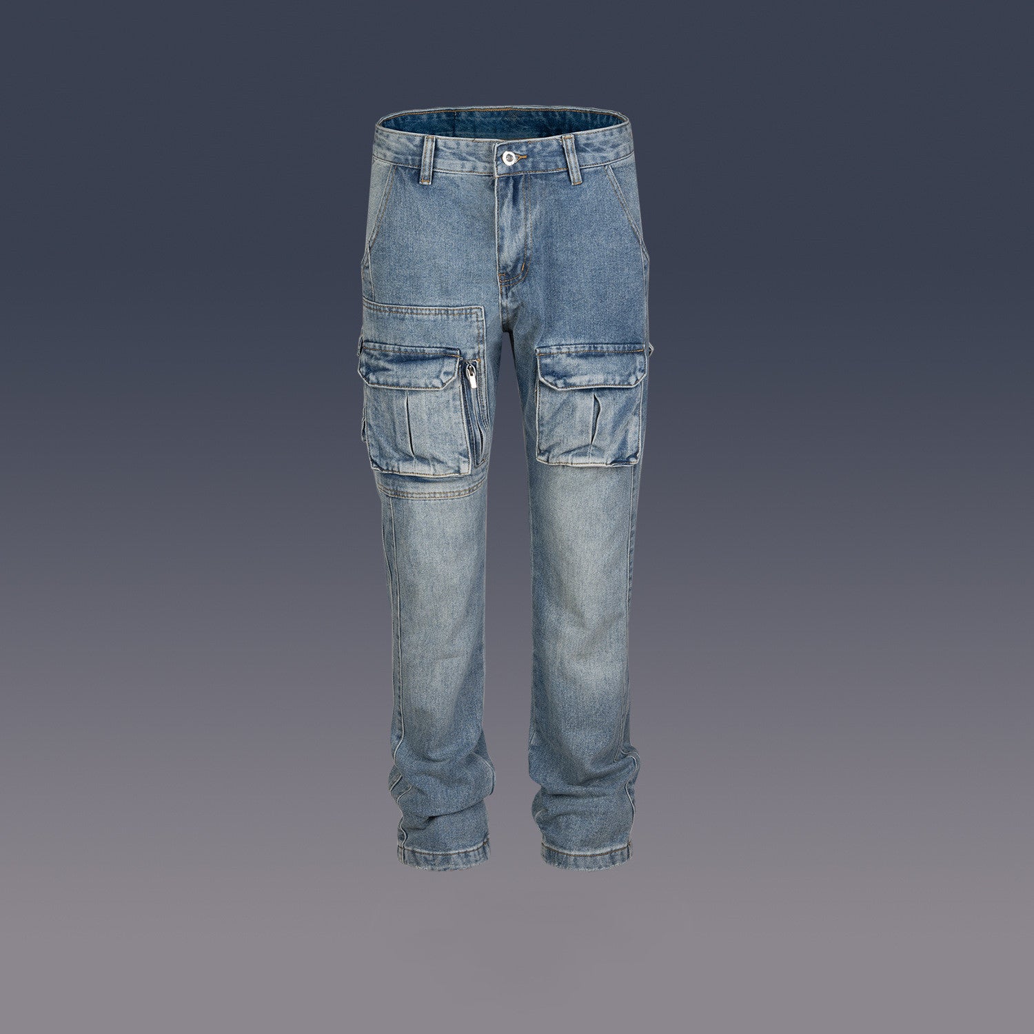 Washed And Polished White Straight Street Men's Jeans