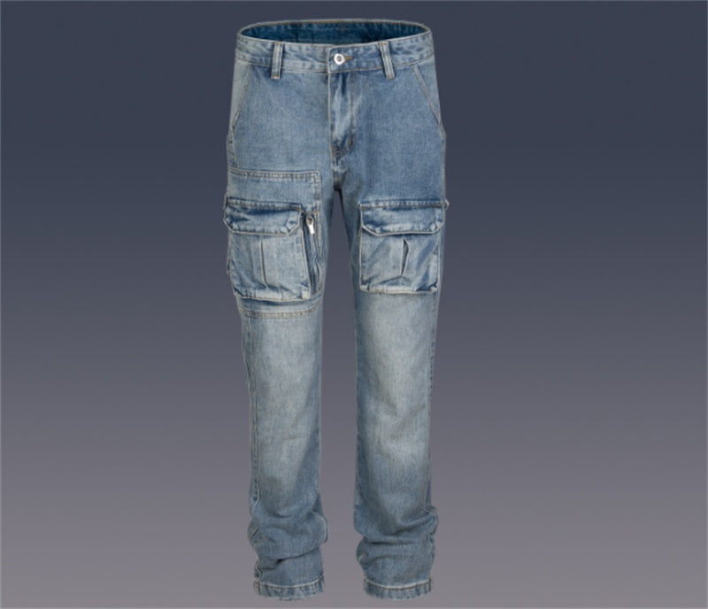 Washed And Polished White Straight Street Men's Jeans