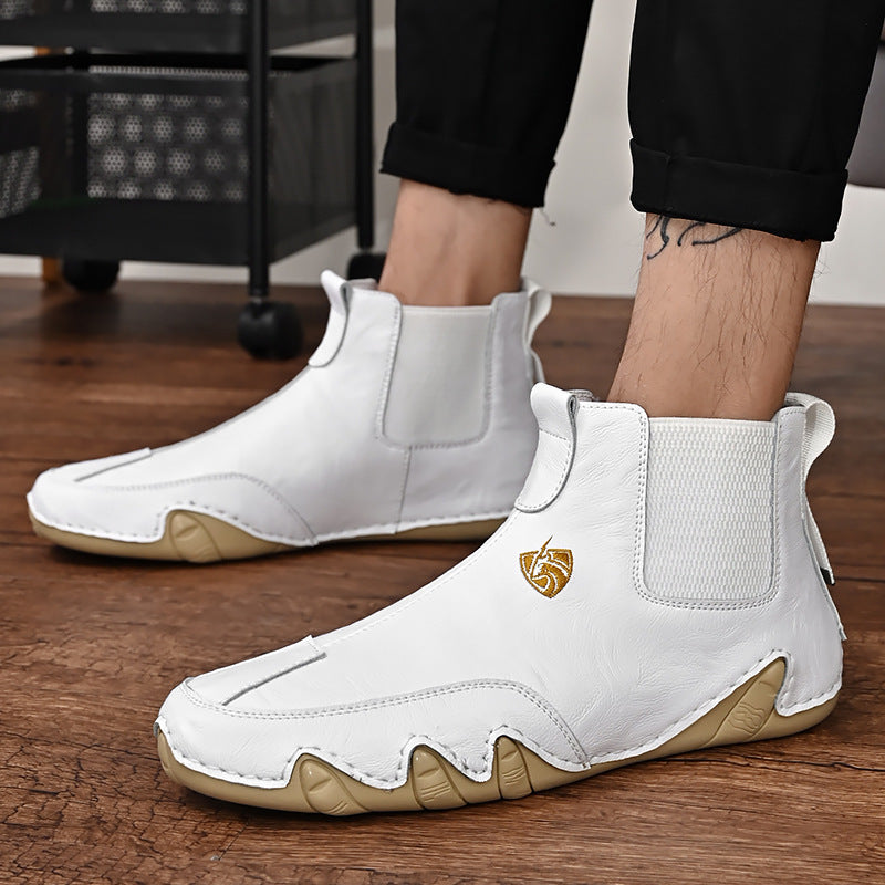 Warm Men's Casual Shoes Men's Leather High Top Peas Shoes