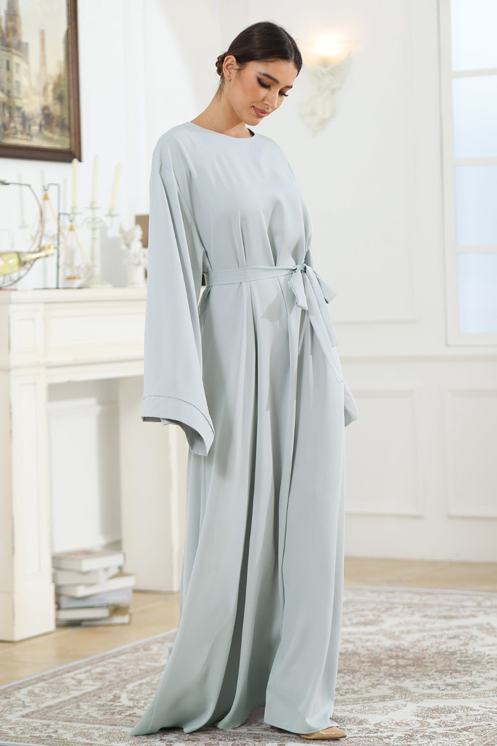 Round Neck Kimono Sleeve Tie Waist Dress