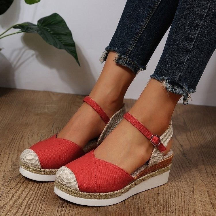 Women's Fashion Casual Wedge Closed Toe Outer Buckle Sandals