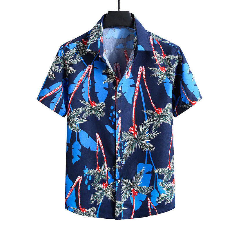 Summer New Men's Short-sleeved Shirt Plus Size Printed