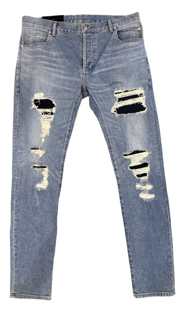 Distressed washed denim