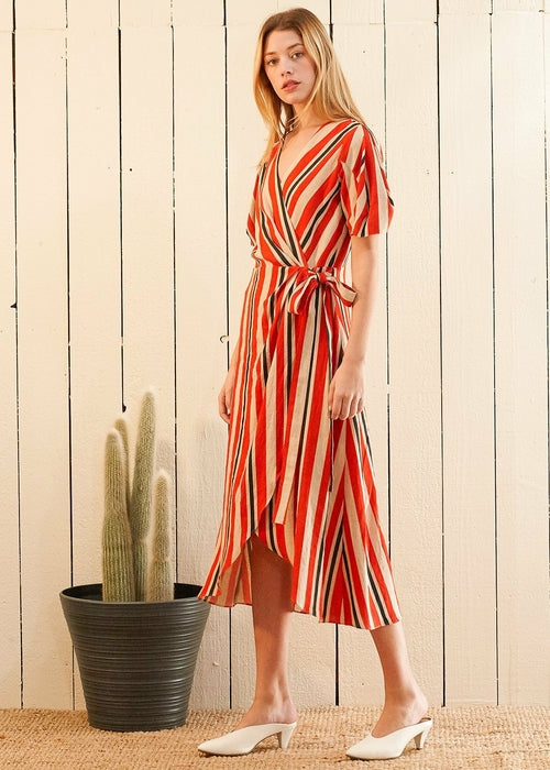 Puff Sleeve Wrap Dress in Poppy Multi