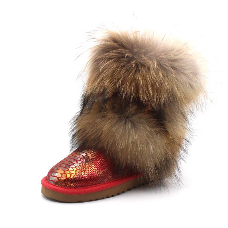 Women's Winter Mid-calf Fox Fur Snow Boots