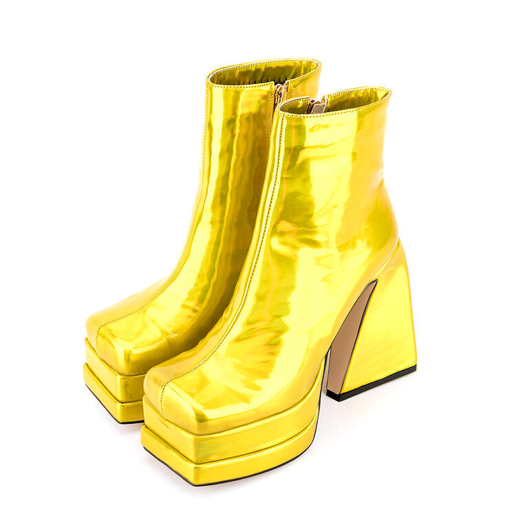 Super High Heel Platform Square Toe Booties Gold