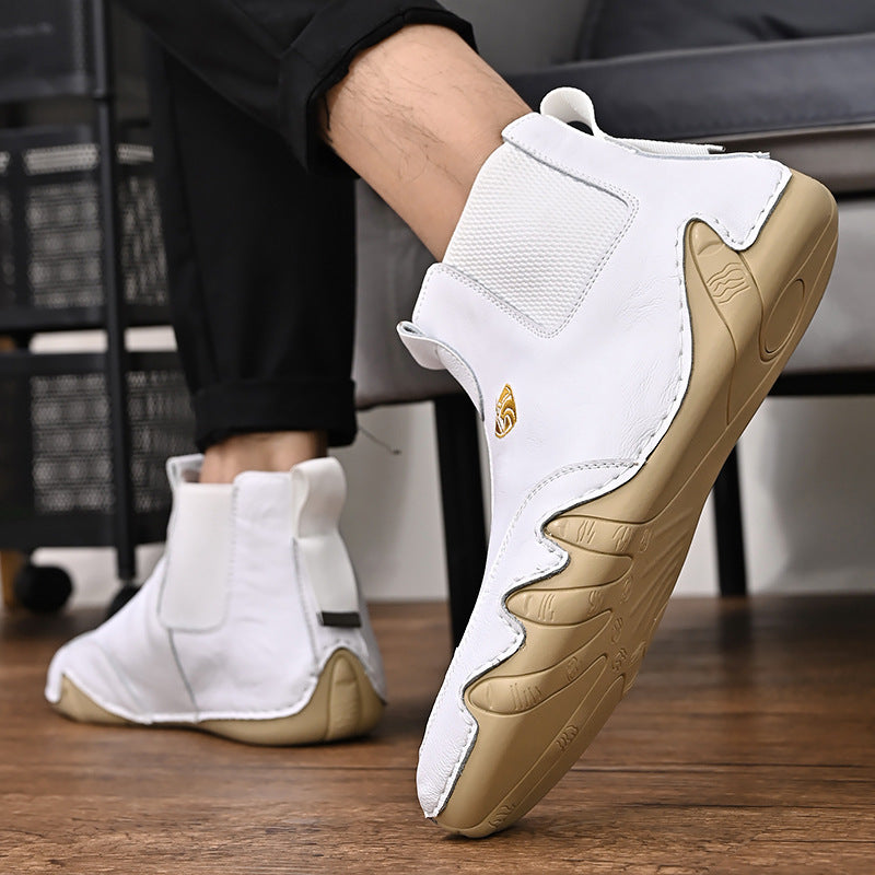 Warm Men's Casual Shoes Men's Leather High Top Peas Shoes