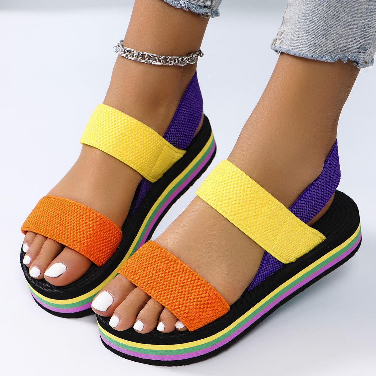 Women's Non-slip Wear-resistant Comfortable Soft Bottom Color Flat Sandals