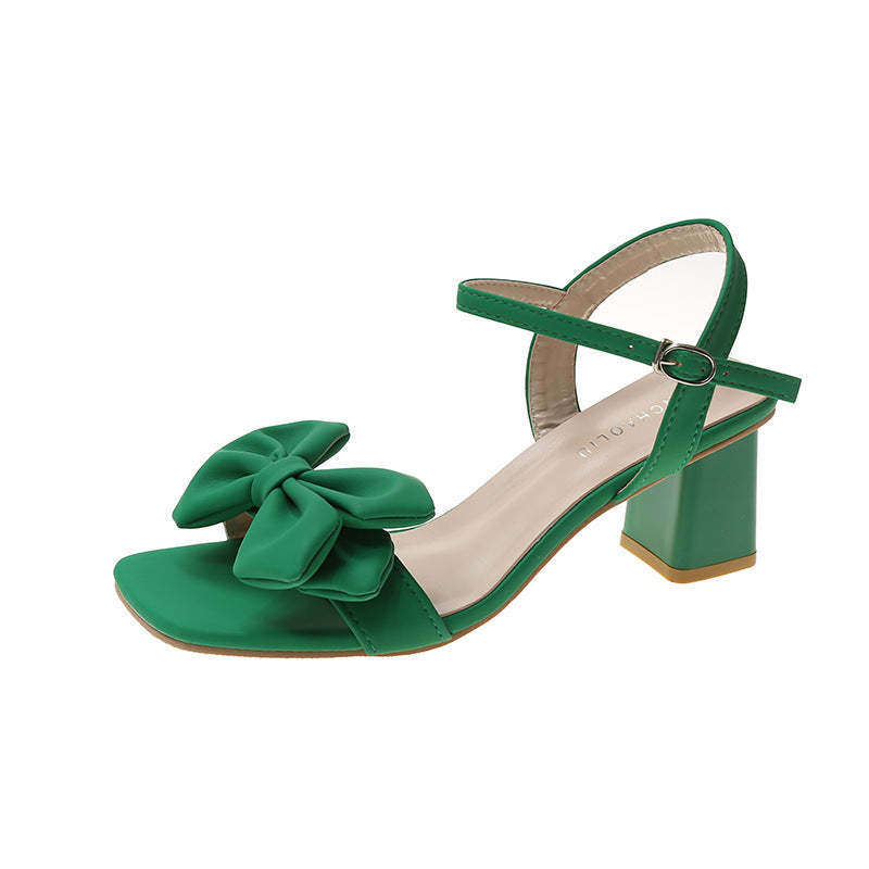 Summer Bowknot Chunky Heel Sandals