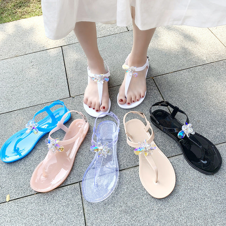 Summer Fashion Casual Outdoor Pvc Multicolor Colorful Crystals Jelly Sandals