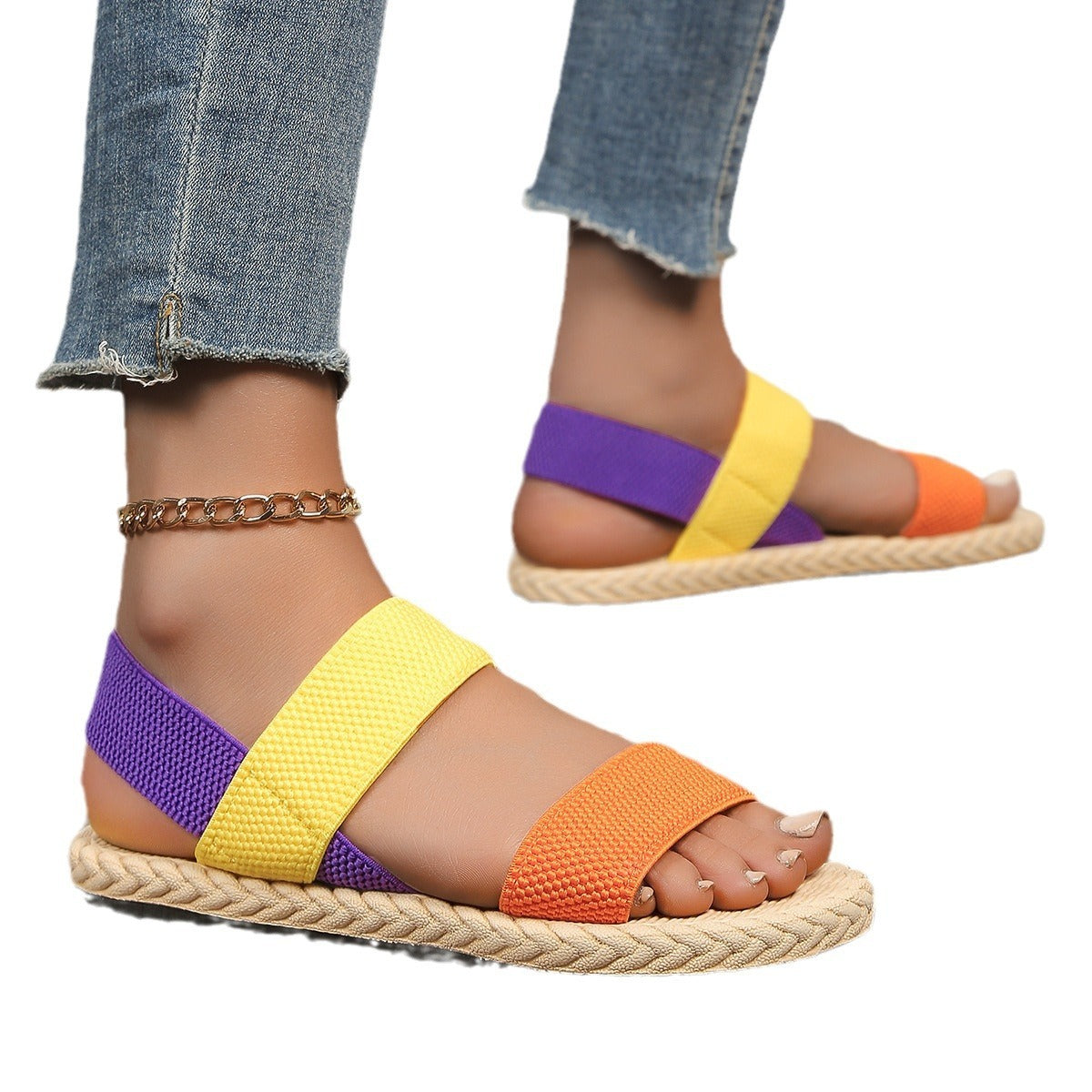 Women's Non-slip Wear-resistant Comfortable Soft Bottom Color Flat Sandals