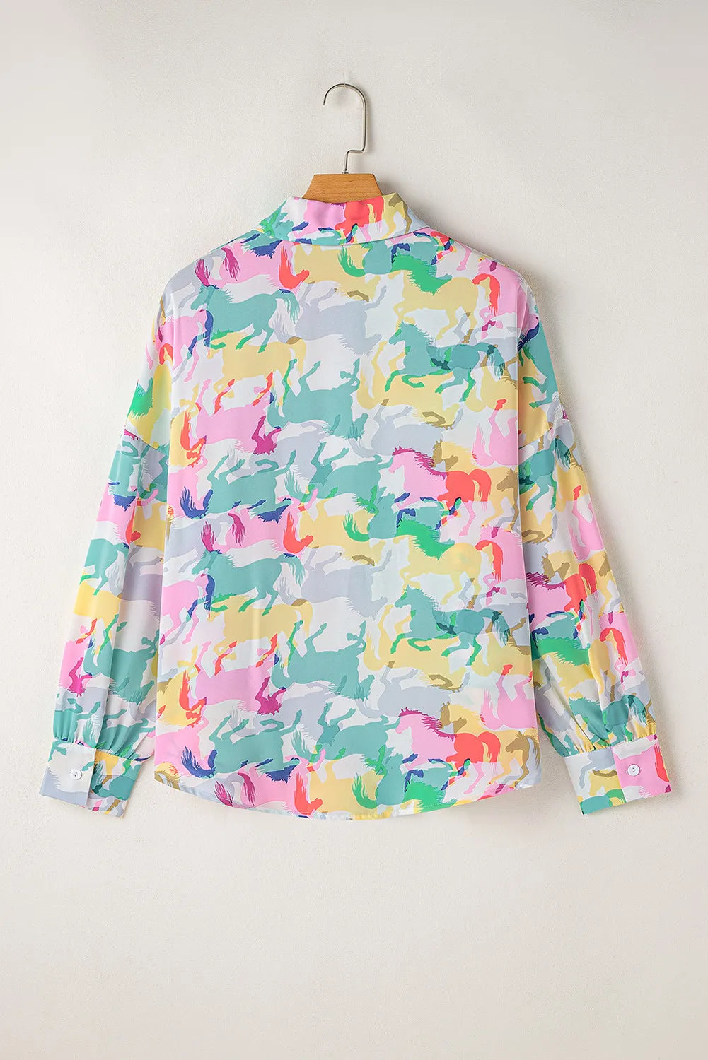 Horse Print Collared Neck Long Sleeve Shirt