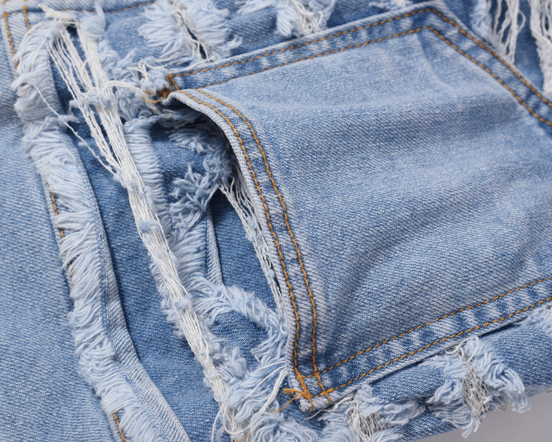 Vintage Wash Distressed Ripped Knee Lined Jeans